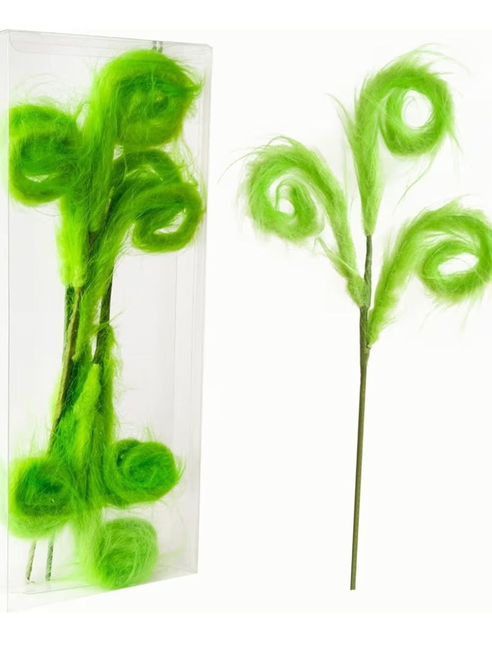 Bright Lime Curly Feather Spray. 6 Count. NWT.